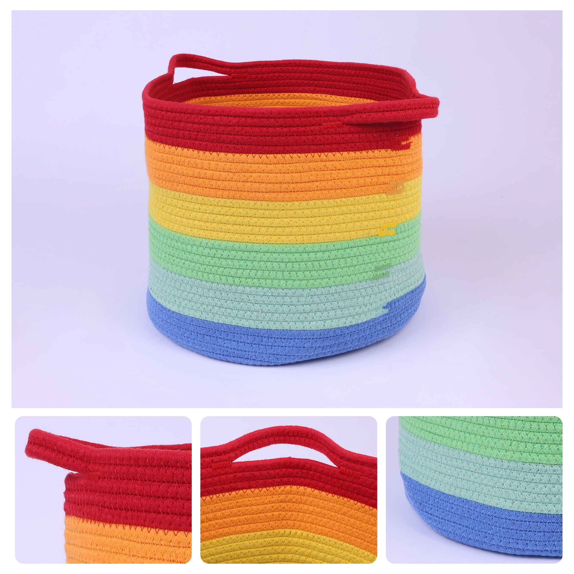 Unique Bargains 1pk Woven Storage Basket with Handle Shelf Storage Bin for Clothes Rainbow