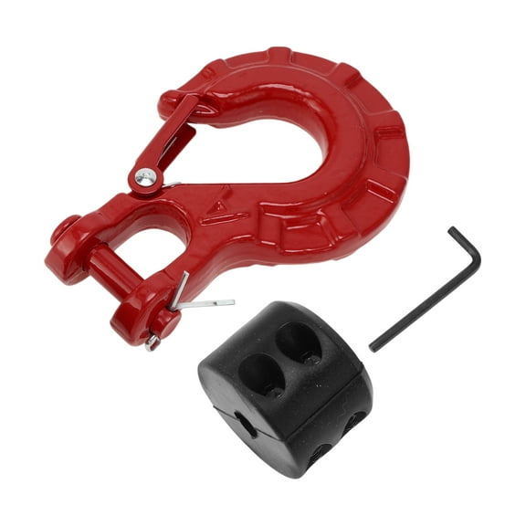 Unique Bargains 3/8" Winch Hook Winch Stopper Tow Hook UTV Winch Trailer Safety Chain Hooks Winch Cable Stopper 1 Pcs Black Round Stopper 1 Pcs Small Wrench Red 1 Set