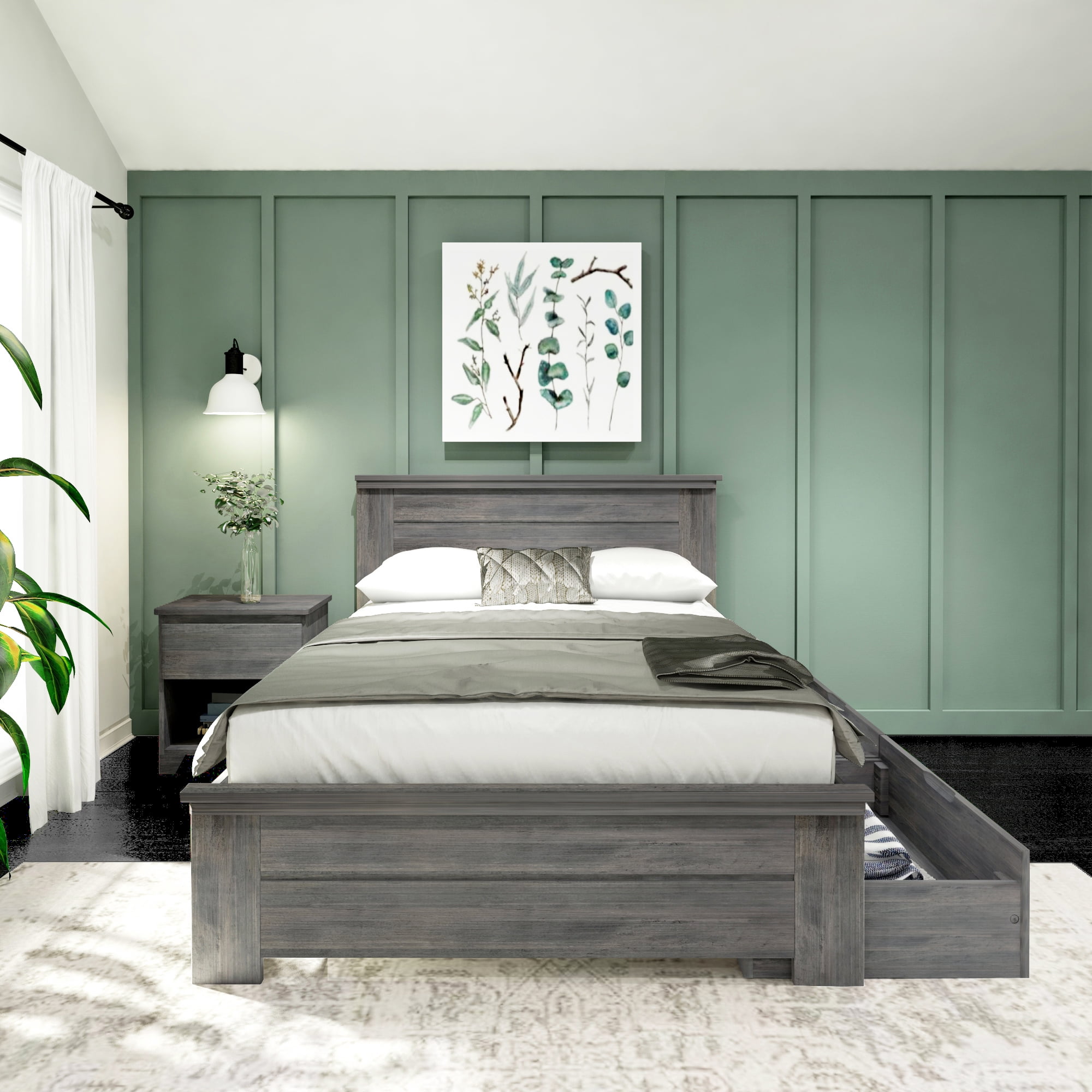 Plank+Beam Solid Wood Farmhouse Full Bed with Panel Headboard with Storage Drawers