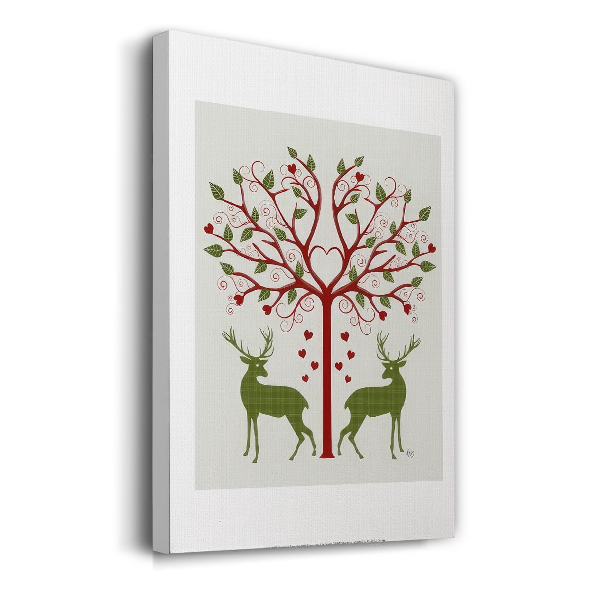 Christmas Des - Deer and Heart Tree, On Cream- Gallery Wrapped Canvas