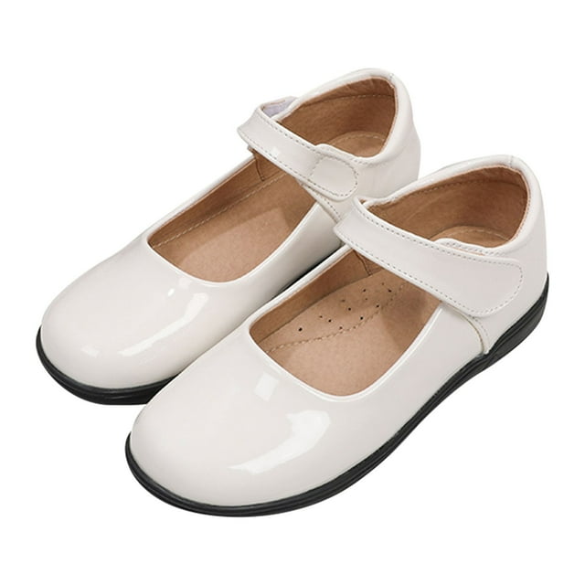 NOKIO Leather Flat Shoes for Girls Kids Spring Fall Solid Color School Party Performance Shoes Low-Top Casual Comfort Shoes for Birthday Everyday Wear