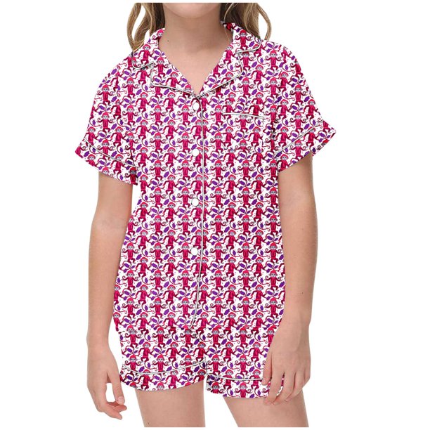 Odeerbi 2-12 Años Niños Niñas Pijama de Verano de Satén Con Solapa de Muesca Camisas de Manga Corta Pantalones Cortos Conjunto Suave Estampado Floral Ropa de Dormir