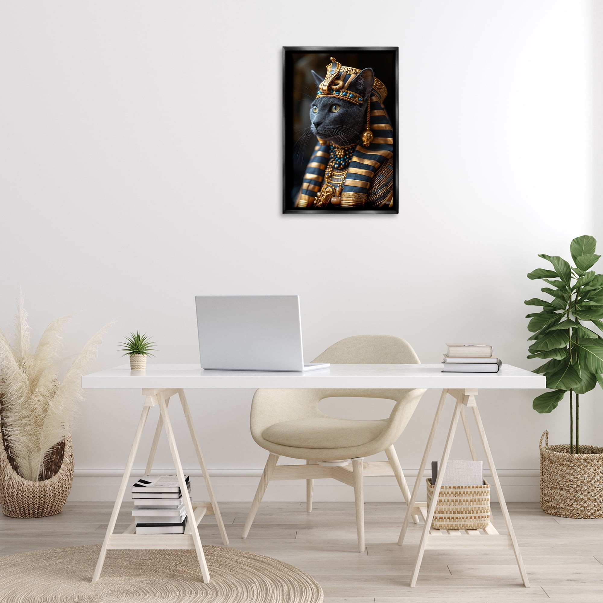 Stupell Industries Egyptian Pharaoh Cat Novelty Painting Black Floater Framed Canvas Art Print Wall Art, 17 x 25