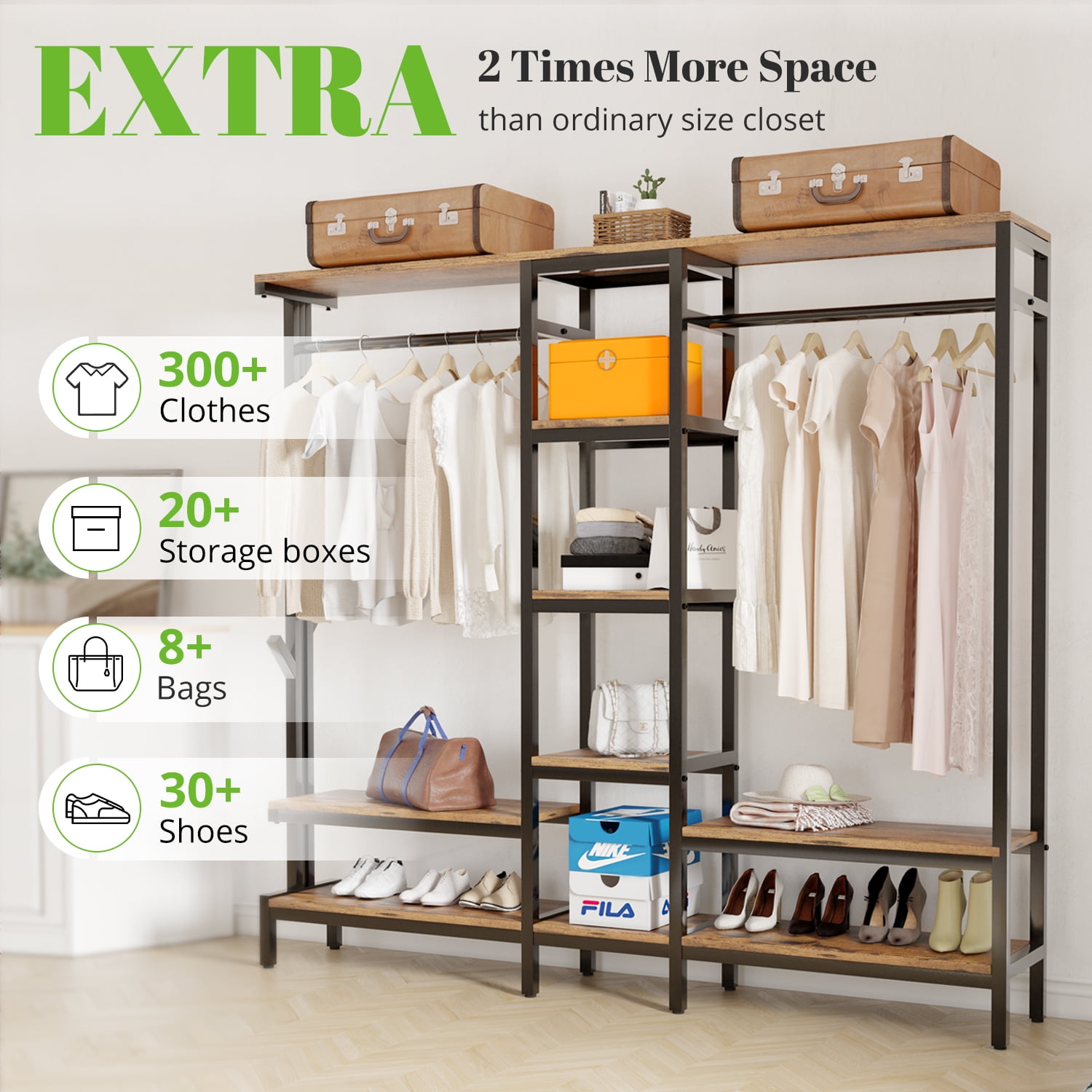 HOKEEPER Free Standing Closet Organizer with Drawers and Hooks
