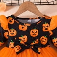 thumbnail image 5 of Mercatoo Girls Halloween Pumpkin Dresses Long Sleeve 𝐑uffle Patchwork Mesh Tulle Dress with Bow Holiday Outfits Clothes, 5 of 9