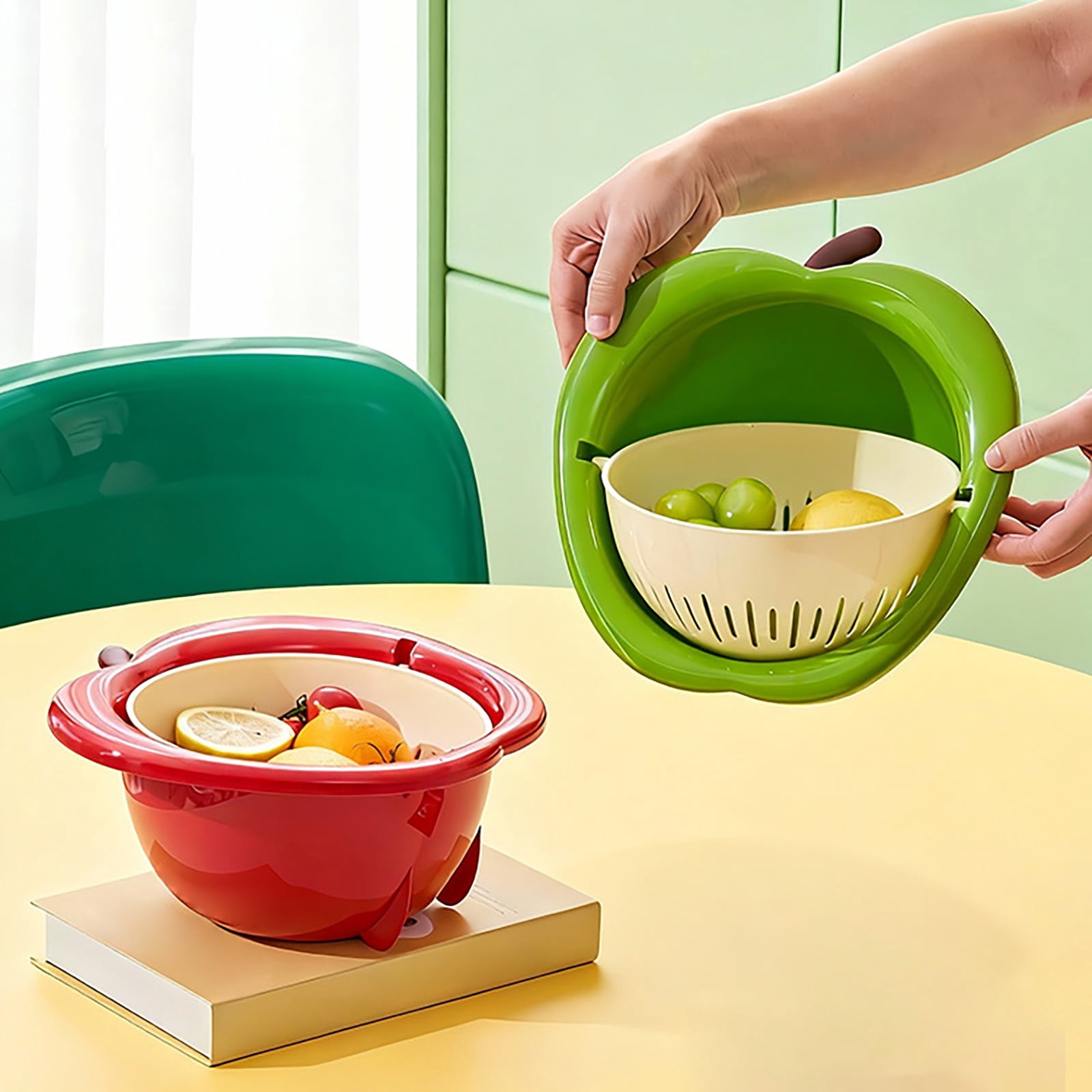 Barhoo Fruit Shaped Plastic Colander C, Food Grade Durable Long-Lasting Strainer for Draining Fruits Vegetables Noodles, Kitchen Sieve, 1Pc