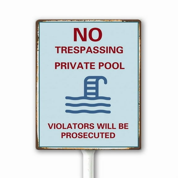 Funny Pool Sign Private Pool No Trespassing Sign Aluminum Metal Swimming Pool Sign With Stake, Fade Resistance,Weatherproof,Indoor/Outdoor Pool Decor 4.6X6 Inches