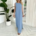 thumbnail image 5 of BLTIBY Womens Summer Linen Beach Dress Loose Casual Flowy Sleeveless Crew Neck Side Slit Maxi Dresses Stylish Sky Blue XXL, 5 of 9