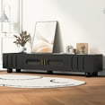 thumbnail image 3 of Yesfashion Modern Tv Stand for Tvs Up To 80 Inches,Glass Door,2 Drawers And Cabinets,Solid Wood Legs,Metal Handles Tv Storage Cabinet for Living Room Bedroom White, 3 of 10