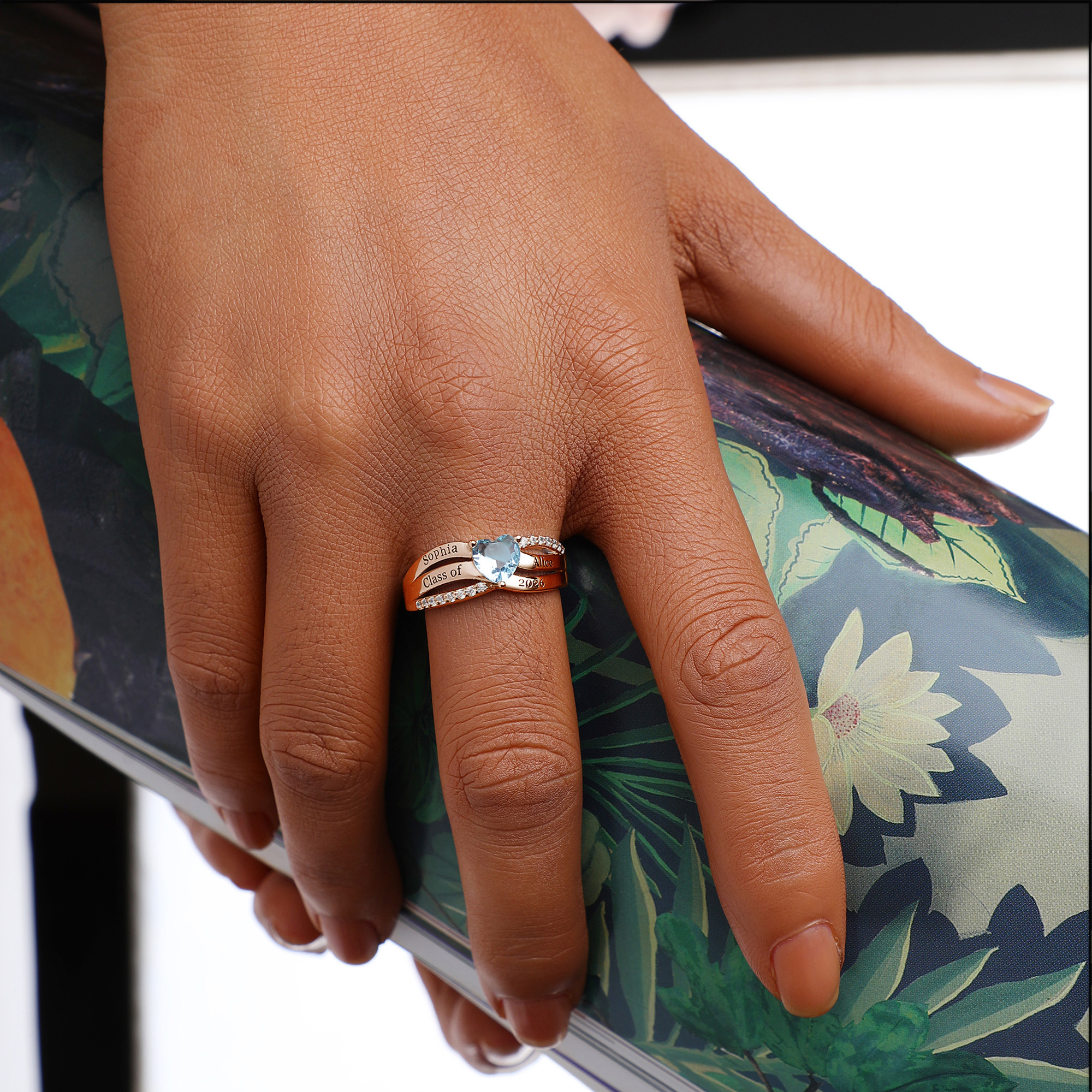 USA PJM Custom Women’s Class Ring Sterling Silver for High School & College Graduation-Rose Gold