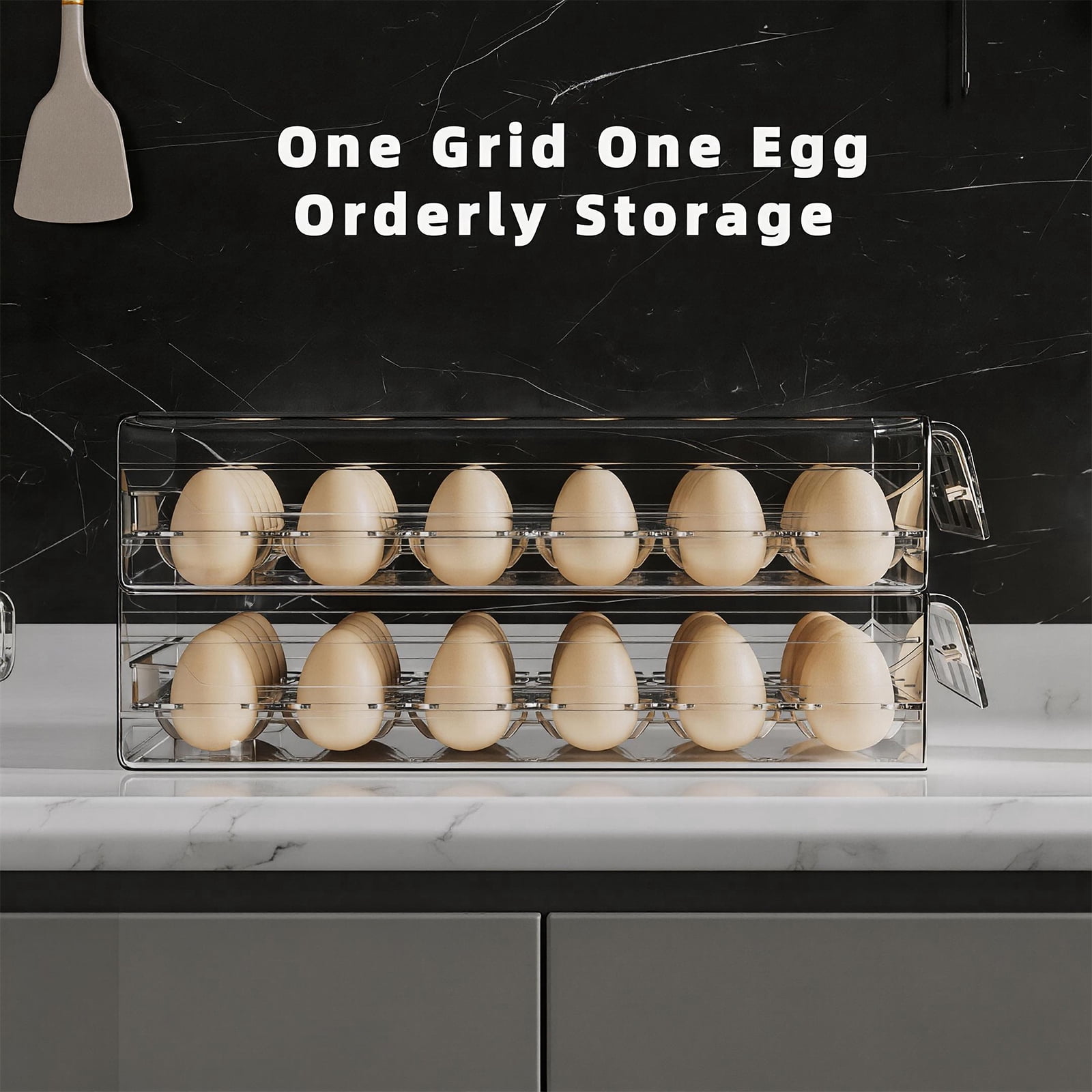 HIYOHIYO 2-Layer  Clear Stackable Fridge Egg Holder, Large Capacity Storage Tray Holds 40 Eggs, 9.8"×8.5"×5.5"