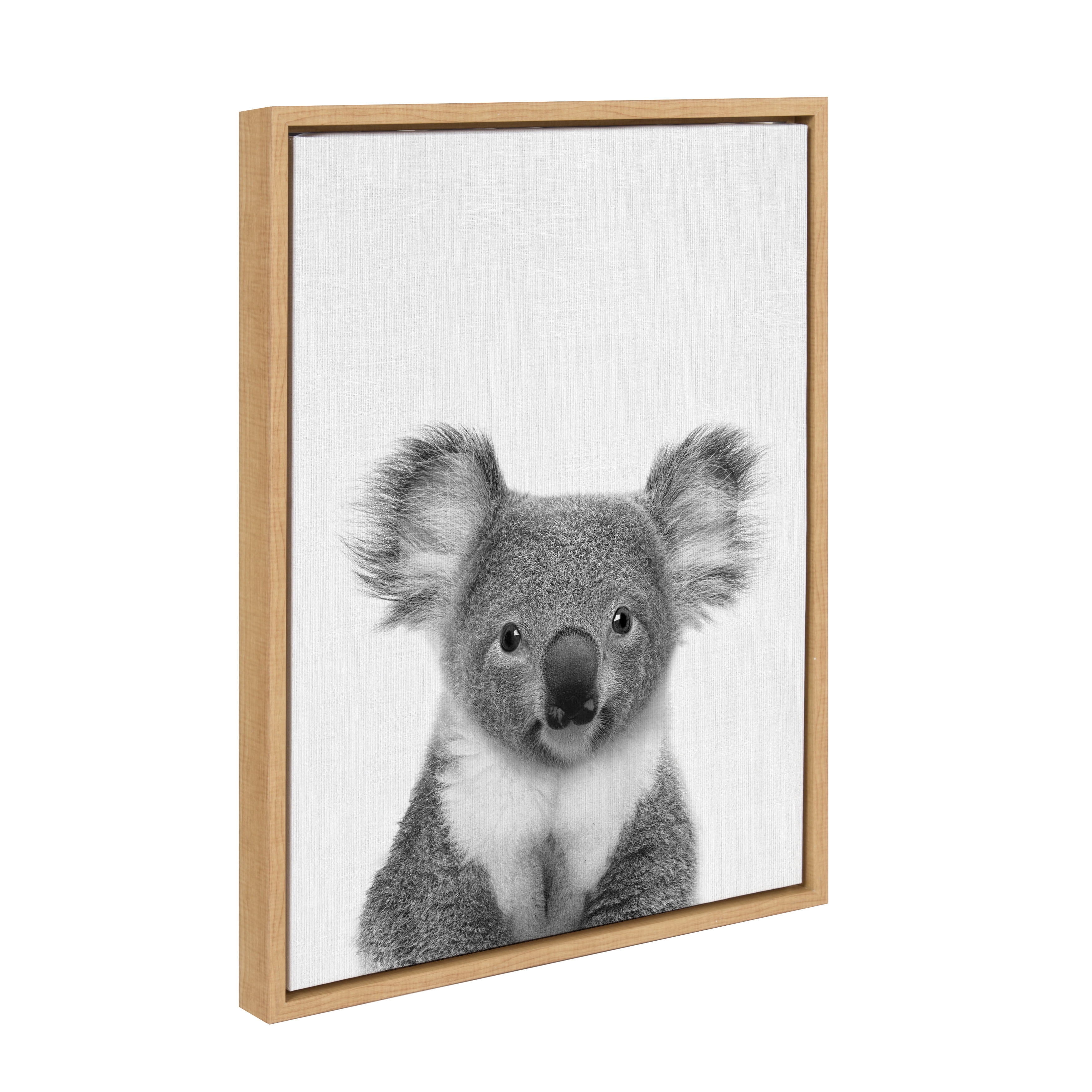 Kate and Laurel Sylvie Koala Bear Black and White Portrait Framed Canvas Wall Art by Simon Te Tai, 18x24 Natural