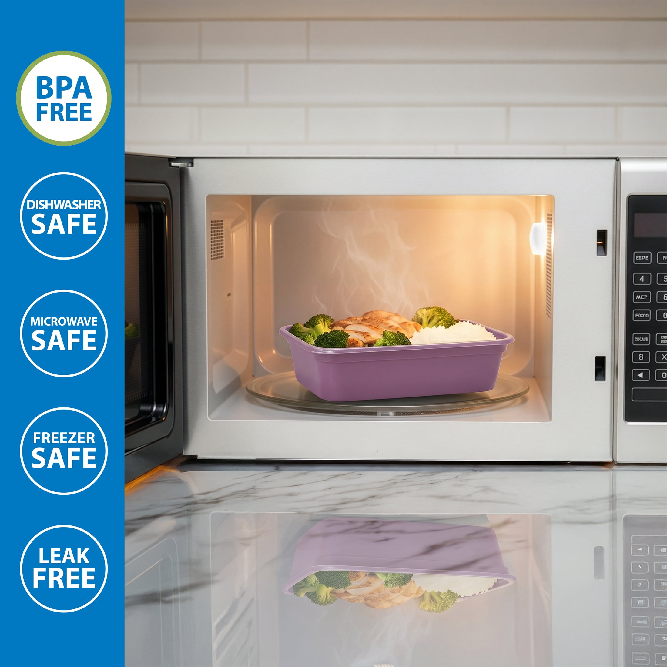 Mainstays 5-Pack 1-Compartment BPA-Free Plastic Snack Meal Prep Food Storage Containers, 3 Cup, Lilac Bloom