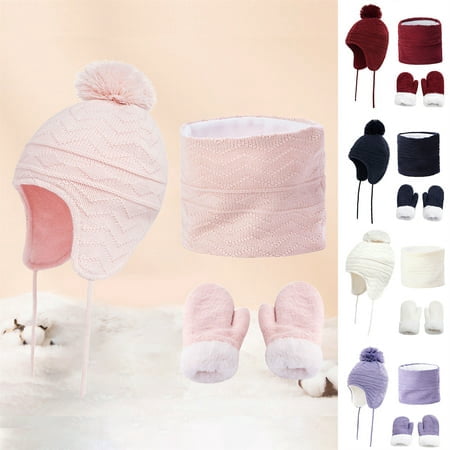 

1 Set of Hat Scarf Gloves Plush Ball Knitted Kids Cap Toddler Knit Beanie Fleece Lined Snow Hat Earflap Ski Cap Winter Warm Hat Gloves for Boys Girls