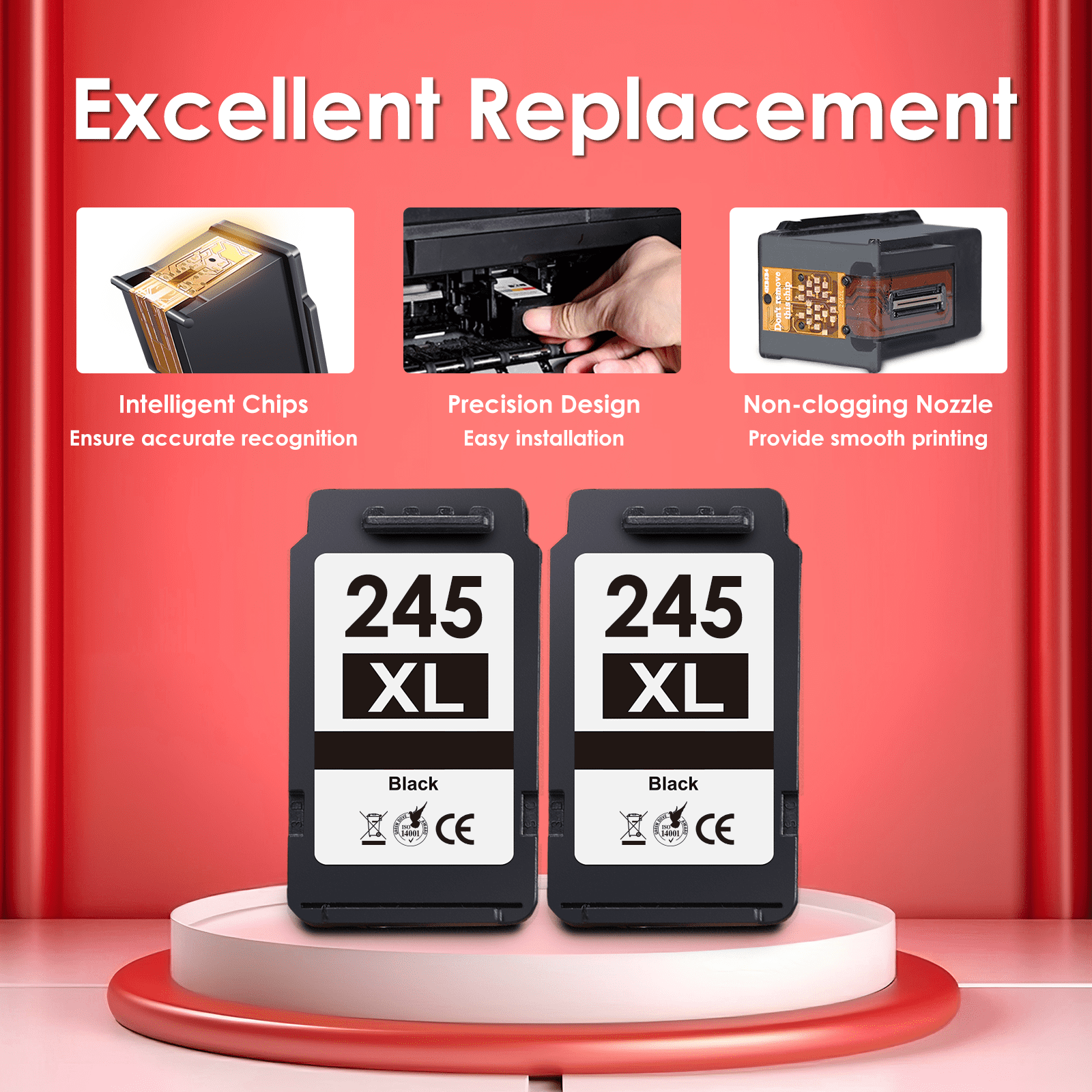 PG 245 Black Ink Cartridge Compatible for Canon Ink 245 245XL Ink Cartridge for PIXMA MG2522 MX490 (2 Black)