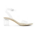 thumbnail image 2 of Dream Pairs Women's Open Toe Ankle Strap Low Block Chunky Heels Sandals Party Dress Pumps Shoes CARNIVAL-1 NUDE/CLEAR Size 6, 2 of 5