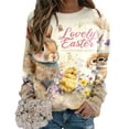 thumbnail image 4 of Women's Casual Rabbit Easter Print Round Neck Long Sleeve Hoodless Sweatshirt Top Beige L, 4 of 7