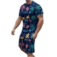 thumbnail image 2 of Edvintorg Men 2 Piece Outfits Sets 2025 Trendy Hawaiian Print Short Sleeves Casual Beach Short Sleeve Round-Neck Shirts and Shorts Sets Man Clothes Blue XXXL, 2 of 5