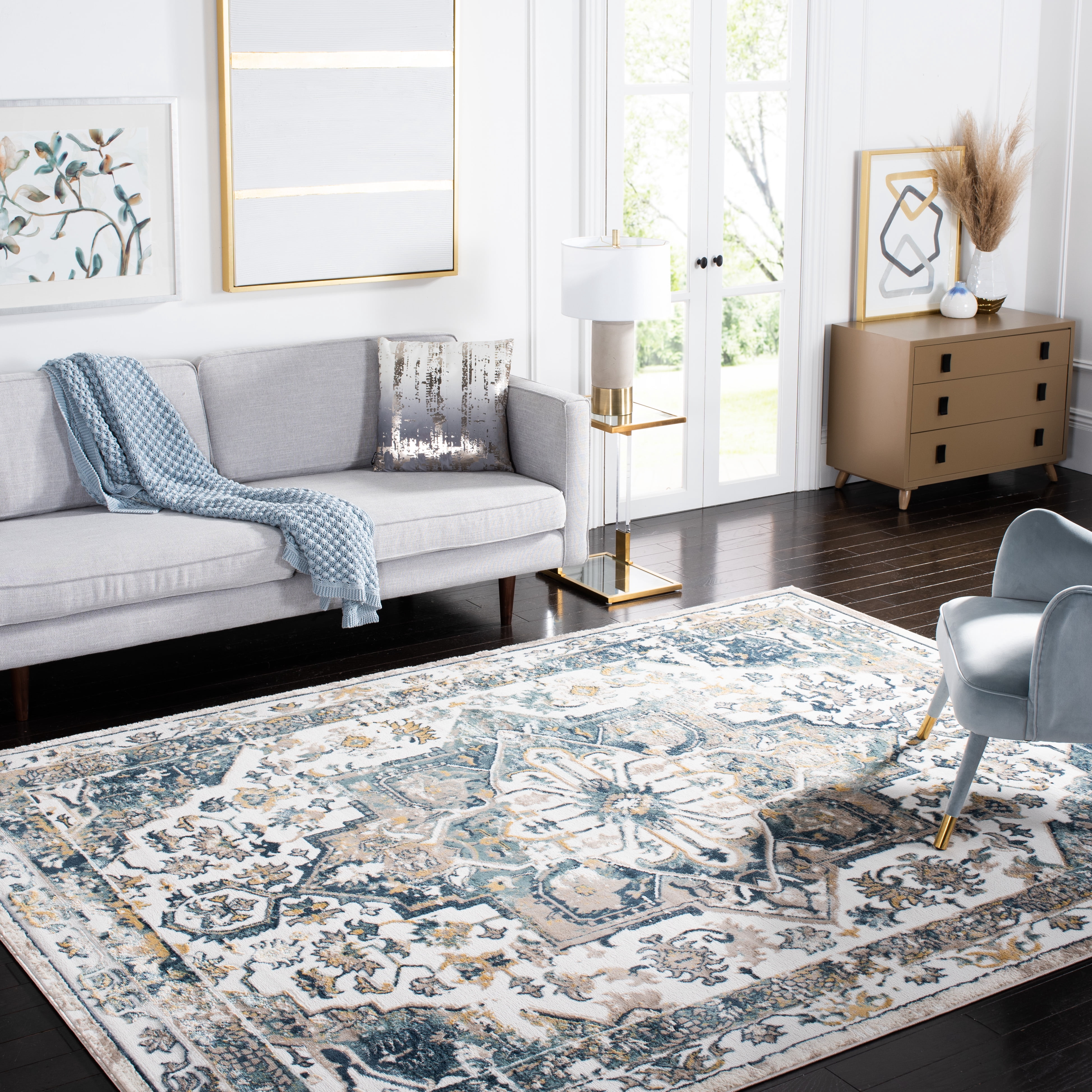 SAFAVIEH Skyler Ottoline Medallion Area Rug, Ivory/Navy, 9' x 12'