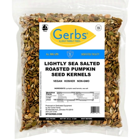 Lightly Sea Salted Pumpkin Seed Kernels by Gerbs, 2LBS - Top 14 Food Allergen Free & NON GMO - Vegan & Kosher - Hulled