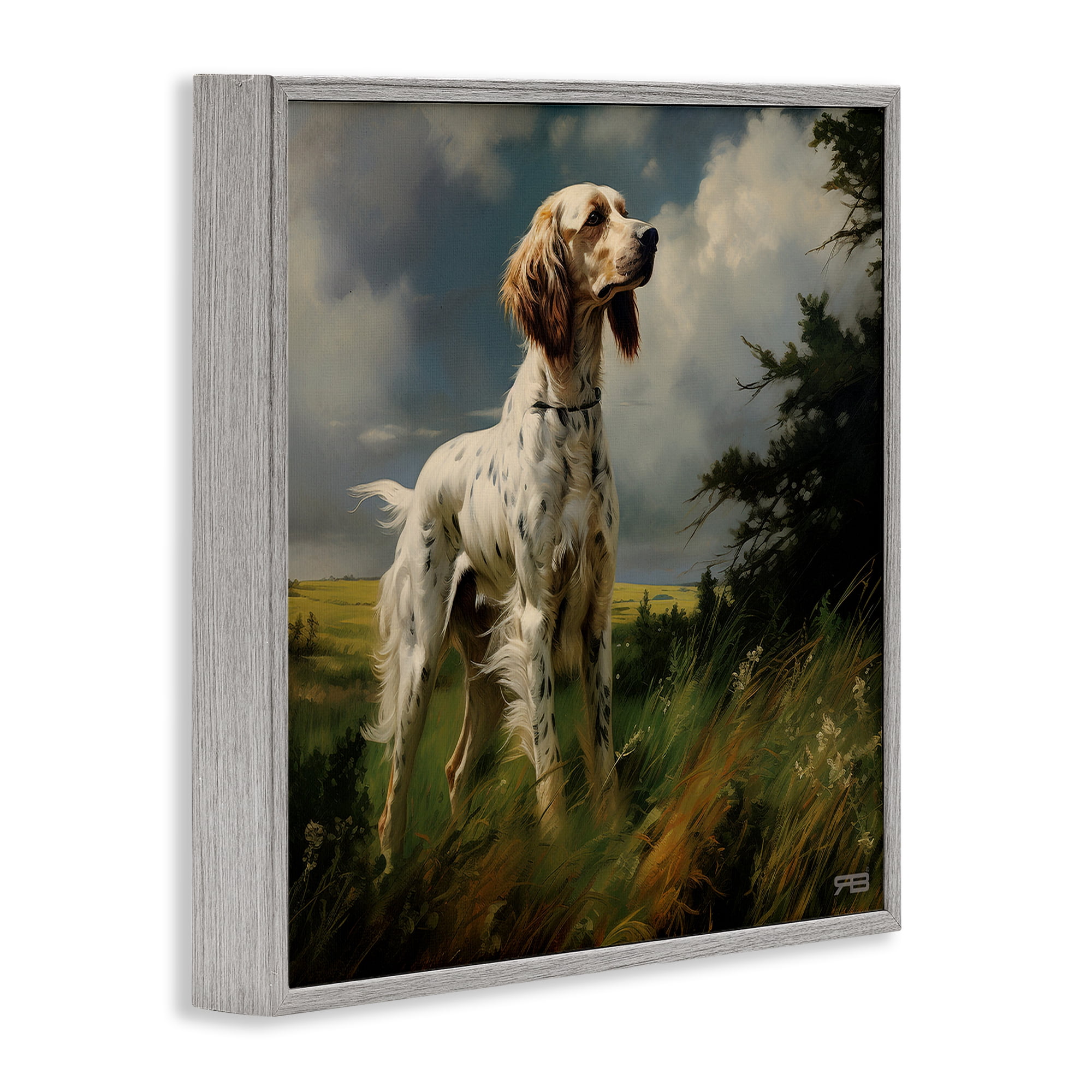 Stupell Industries Windswept Country Dog Landscape Painting Gray Framed Art Print Wall Art, 12 x 12