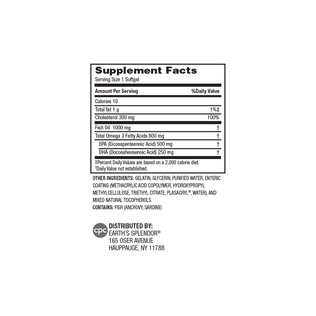 Fish Oil 1000 mg Omega-3 Supplement 500 mg EPA 250 mg DHA for Heart Brain & Eye Health 120 Enteric Coated Softgels