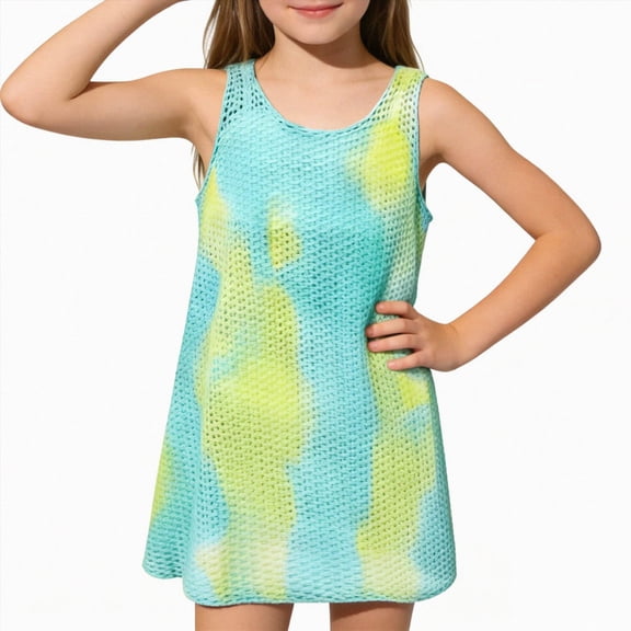 mgoYE Girls Knit Swimsuit Cover ups Summer Beach Bathing Suit Coverups Cami Dress Size 6-7 Years Yellow