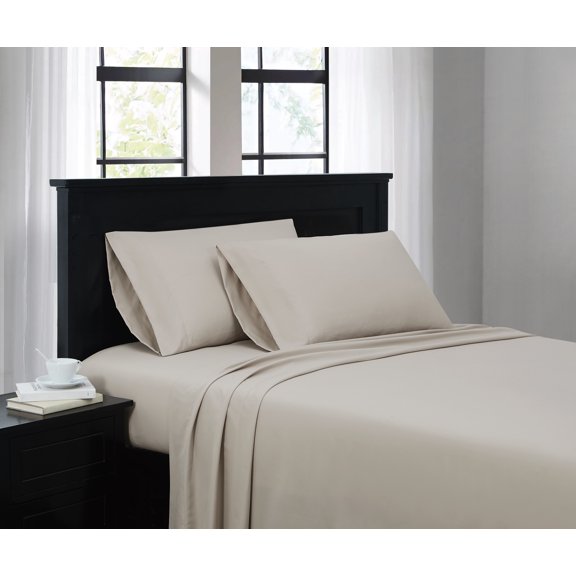 Truly Soft Everyday Solid Microfiber 100% Microfiber Polyester Deep Pocket Beige 4-Piece Full, All Season, Adult Size, OEKO-TEX Certified