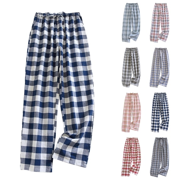 QSXADF Women Long Sleep Pants Lounges Pants Women's Pajama Pants Plaid Cotton Lightweight Loose Casual Lounges Home Sleepwear Ladies Loungewear