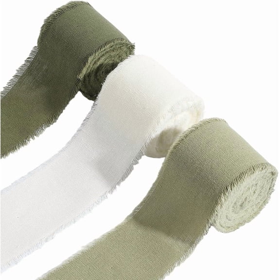 3 Colors 15 Yards x 1.5 Inch Cotton Ribbon Handmade Frayed Fringe Fabric Ribbons for Gift Wrapping Wedding Invites Bridal Shower Florist Bouquets Christmas Holiday Decorations
