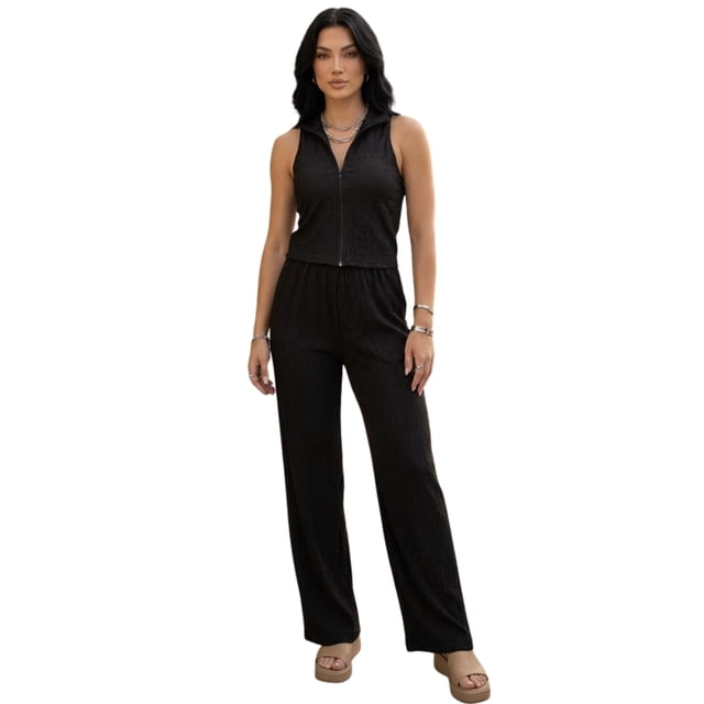 Conjunto Mujer 2 Piezas Tipo Jumpsuit, Blusa Sin Mangas y Pantalón Cómodo, Casual Chic para Mujer
