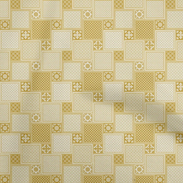 oneOone Polyester Spandex Yellow Fabric Asian Block Tile Fabric For Sewing Printed Craft Fabric By The Yard 56 Inch Wide