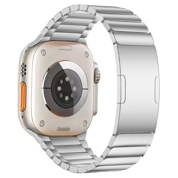 MaKTech Titanium Watch Bracelet Band,Light-Weight Metal Rounded Corner Link Strap with Embedded Buckle,for Apple Watch Series 11/10/9/8/7,Ultra 3/2/1,SE 3/2/1 [2025] (46mm/45mm/44mm/49mm,Silver)