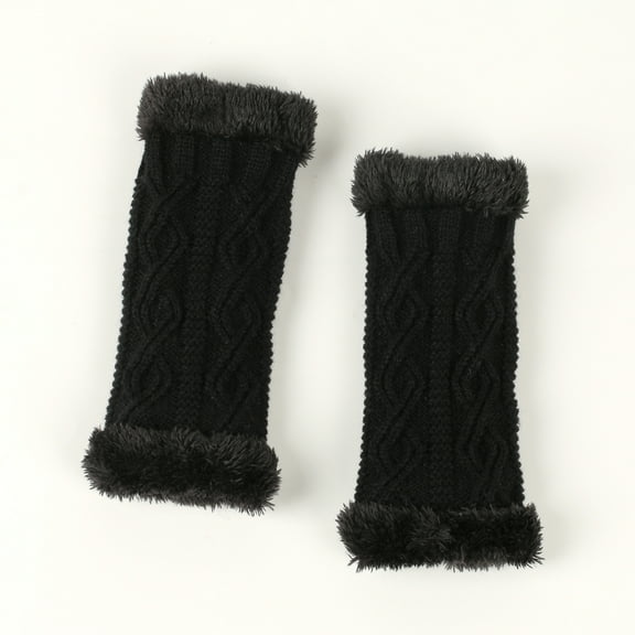 Fgnfyis Warm Thick Fingerless Knitted Gloves with for Comfortable Winter Wear Black One Size