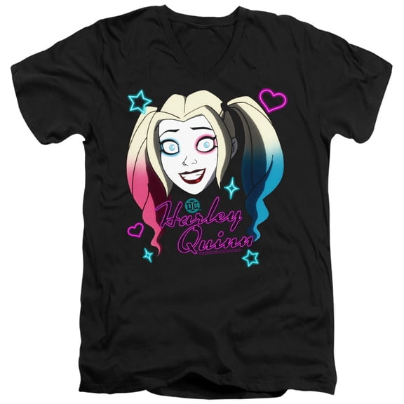 Harley Quinn Animated Series Harley Head Unisex Adult V-Neck T Shirt (Small) Black