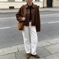 thumbnail image 3 of Edvintorg Jackets for Women Drop Shoulder Cropped Leather Jacket Gathered Hem Oversized Batwing Sleeve Zip up Short Coat with Pocket Women Clothing S-L Brown, 3 of 6