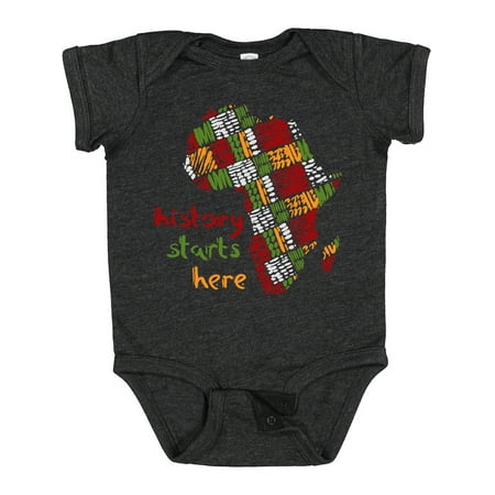

Inktastic Black History Month History Starts Here African Fabric Print Gift Baby Boy or Baby Girl Bodysuit