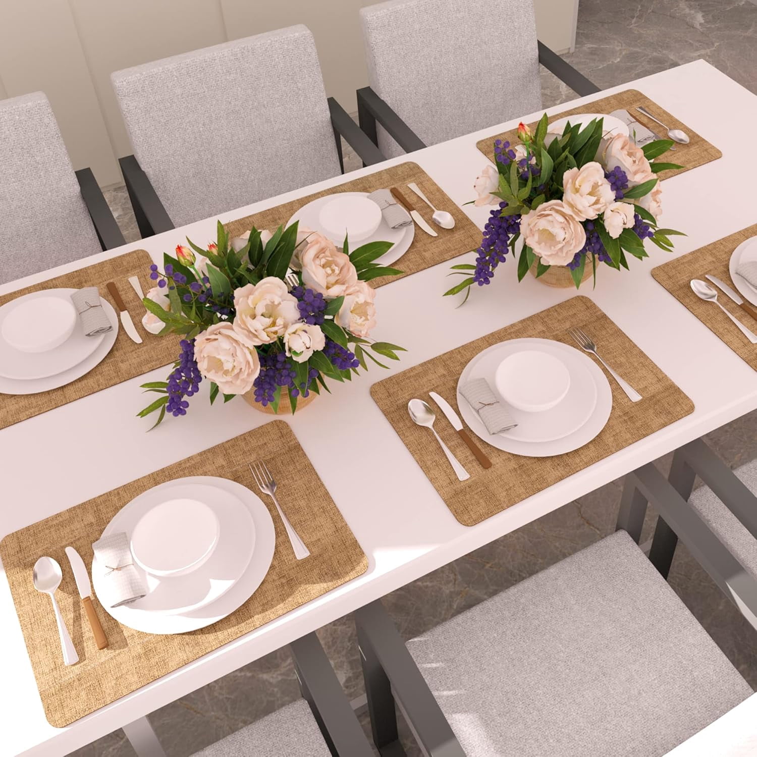Lifestance Faux Leather Placemats Set of 6, Waterproof Heat Resistant Non Slip Dining Table Mats, 17x12 inch Rectangle Brown, Indoor Outdoor Use
