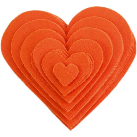 Playfully Ever After 1 to 6 inch Multi-Size Pack 24pc Felt Hearts - Pumpkin Orange