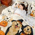 thumbnail image 4 of Homewish Golden Retriever Dog 7pcs Queen Bedding,Happy Halloween Print Bedding Comforter Set Queen,Cream,Pumpkins Decor,Halloween Reversible, 4 of 8