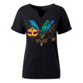 thumbnail image 5 of Sexlip Womens Short Sleeve Top V Neck Colorful Mask Print Loose Sleeve Design Soft Fabric for Casual Gatherings Black M, 5 of 6