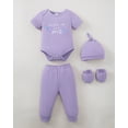 thumbnail image 4 of KIMI BEAR Newborn Baby Girls Layette Set 4 Packs 0-3 Months Shower Gifts Essential Clothing Short Sleeves Long Sleeves Romper Top Pants and Bodysuit with Hats and Gloves 15pcs Clothes Purple, 4 of 9