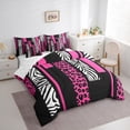 thumbnail image 2 of 7 Pieces Twin Size Leopard Zebra Comforter Set,Cheetah Animals Rustic Bedding Set,Geometric Squares Patchwork Pink Romantic（Comforter+Fitted+Flat Sheet+2 Pillowcases+2 Throw Pillow Covers）, 2 of 4