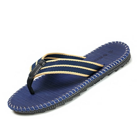 

MIZOK Mens Flip Flops Beach Sandals Lightweight Rubber Sole Outdoor Comfort Thong Slippers Navy 10-10.5