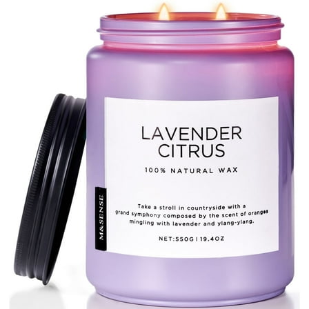M&SENSE Lavender Citrus Scented Candle, 19.4oz Soy Jar Candles for Home, Large 2 Wick , Up to 110 Hours Burn time, Natural Organic Fragrance