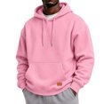 thumbnail image 6 of Men's Basic Baggy Hoodie, Long Sleeve Drawstring Hooded Sweatshirt, Fall Solid Color Casual Loose Fit Pullover with Pocket Pink XL, 6 of 6