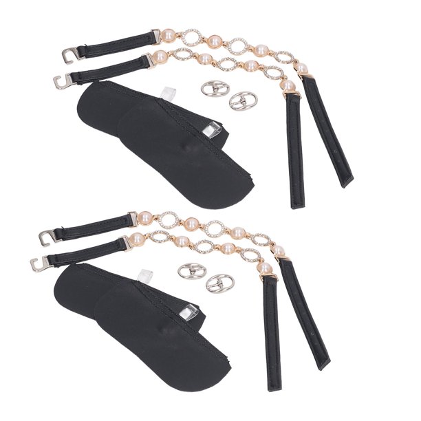 Correa De Tobillo con Diamantes De Imitación para Mujer, 2 Pares De Zapatos De Tacón Alto Negros Mate con Perlas De Imitación, Correas De Tobillo con Tacones Altos Sueltos con Diamantes De Imitación