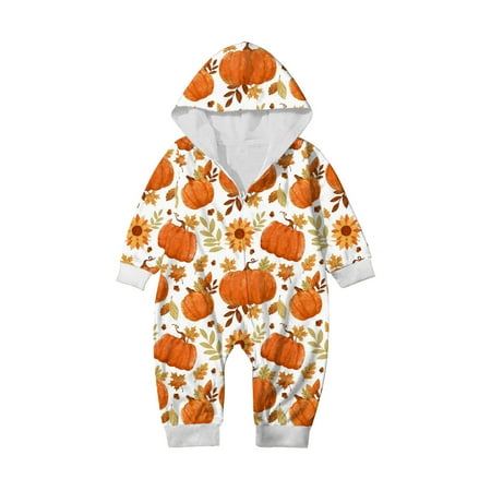 

SwoHaoen Family Halloween Pjs Matching Sets Pumpkin Hooded Jammies for Baby Adults and Kids Holiday Zippered Sleepwear Set Baby:18-24 Months