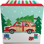 Holiday Time Small Glitter Christmas Gift Box, 3" x 3" x 3", Red and Green Elf Car