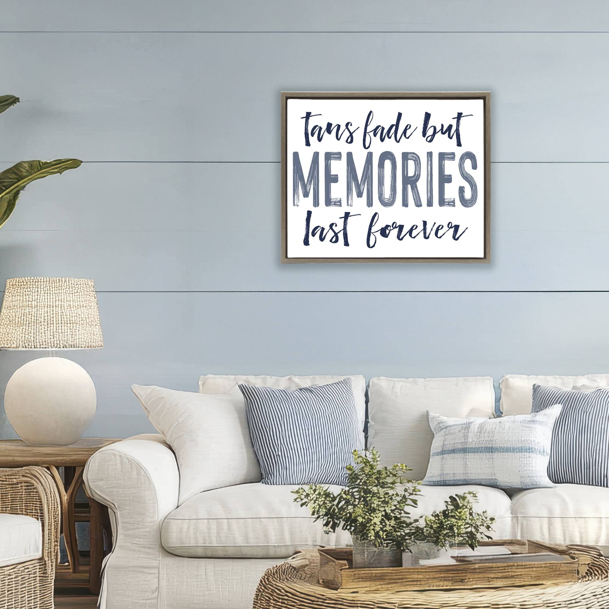 Summer Memories Last Forever Brown Framed Floater Canvas Wall Art, design by Lettered and Lined